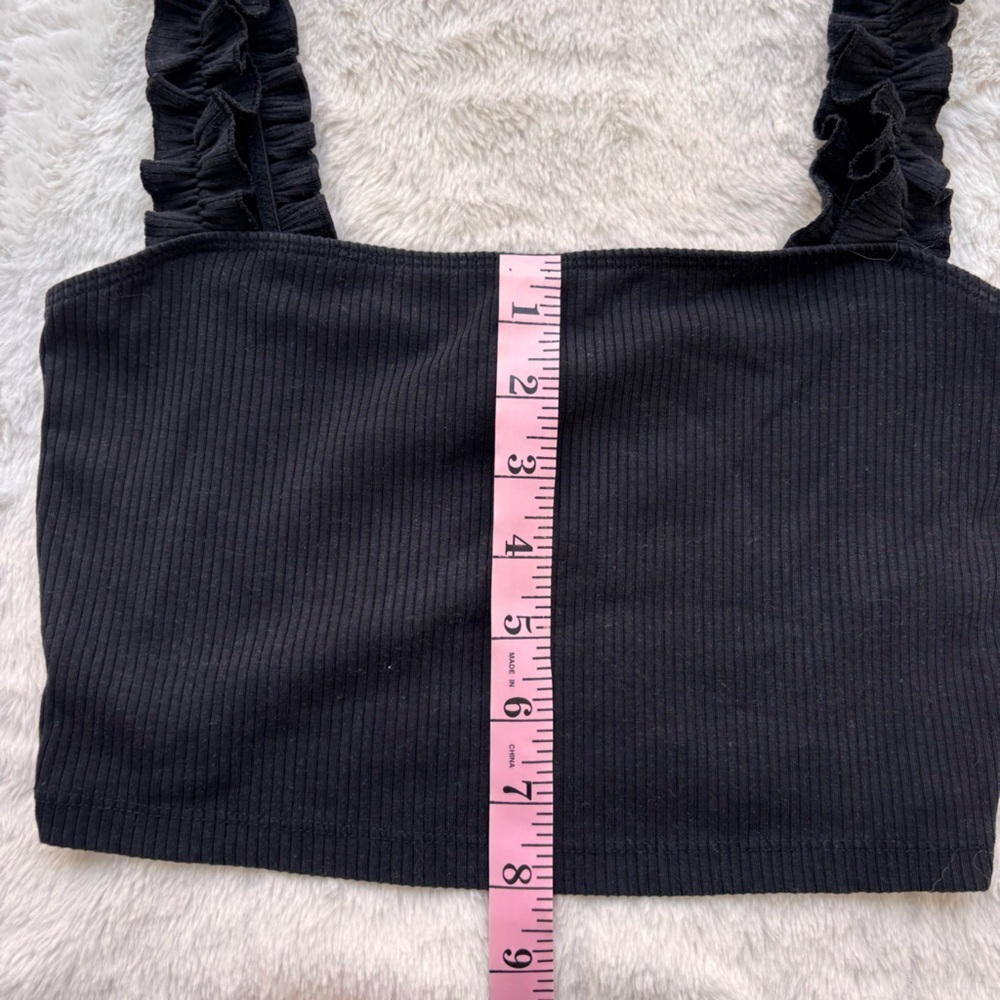 Aritzia Sunday Best Black Ribbed Ruffle Strap Crop Top Size S - Picture 6 of 9